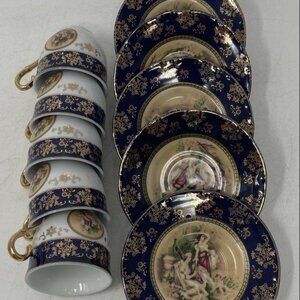 Gold Plated Vintage Victorian Style 10  Fine Porcelain Tea Coffee Set Beautiful